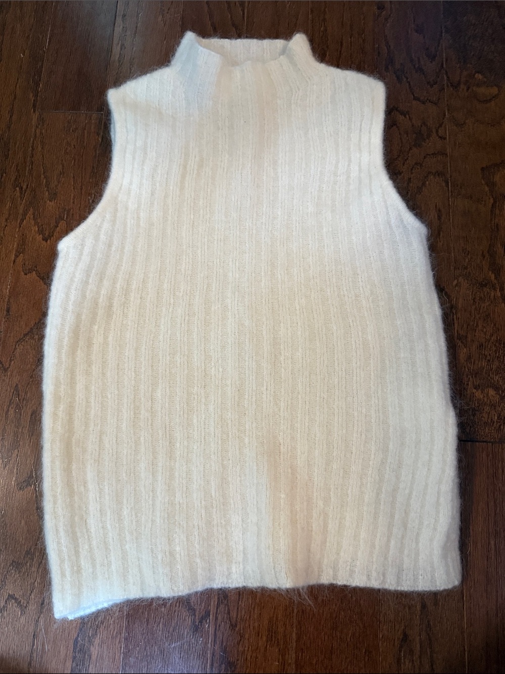 Anine Bing Cream Sleeveless Ribbed Mock Neck Sweater Vest